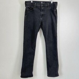 Hollister Jeans Men Black Slim Straight‎ Denim Jean 35x30 *Read